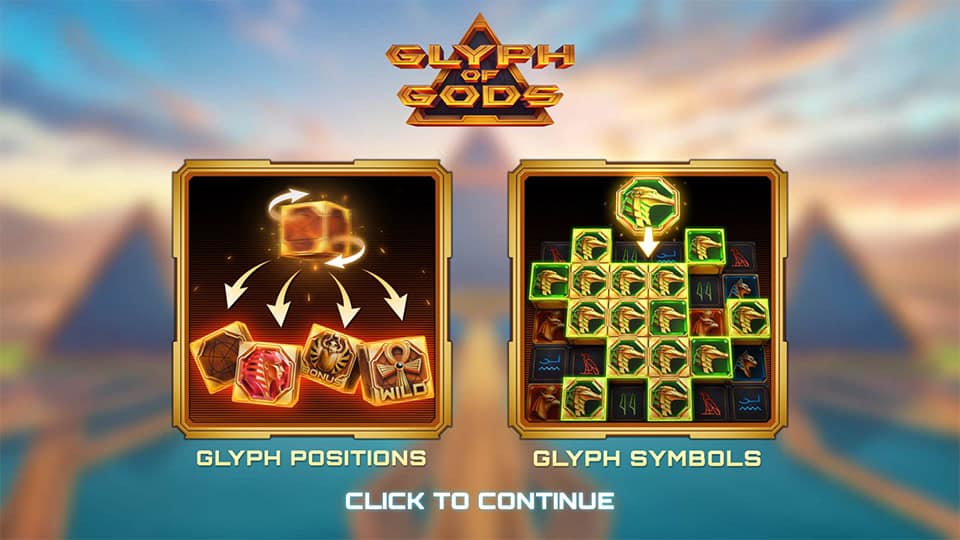 Homepage of Glyph of Gods slot introducing game features and bonus mechanics.