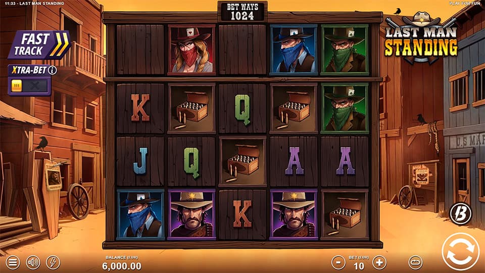 Preview of Last Man Standing slot showing the reels and Wild West-themed symbols.