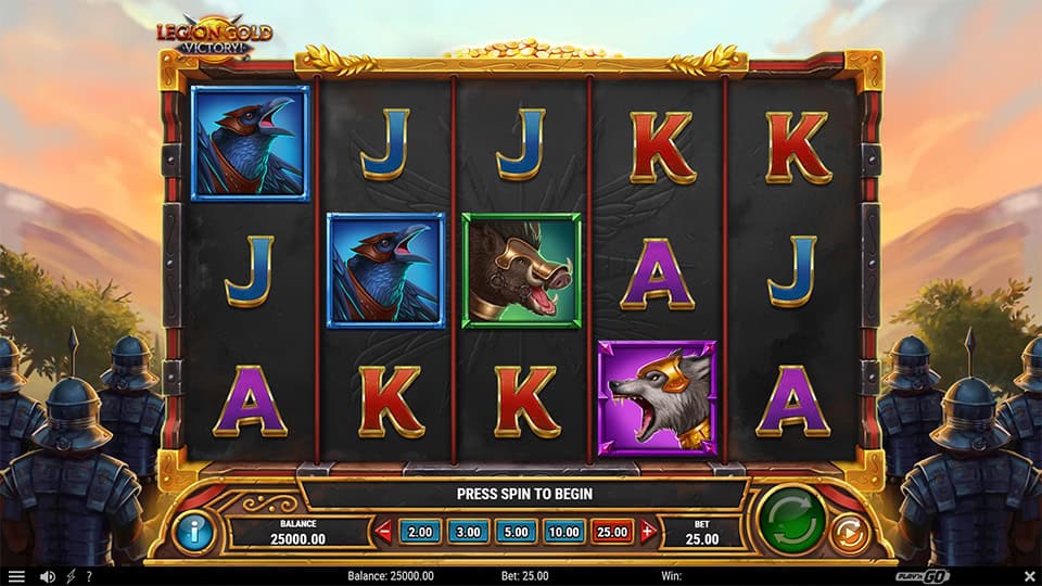 Preview of Legion Gold Victory slot showing the reels and game symbols in action.