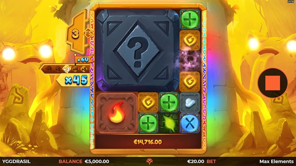 Multiplier and three Add Runes appearing in Max Elements slot, enhancing gameplay effects.