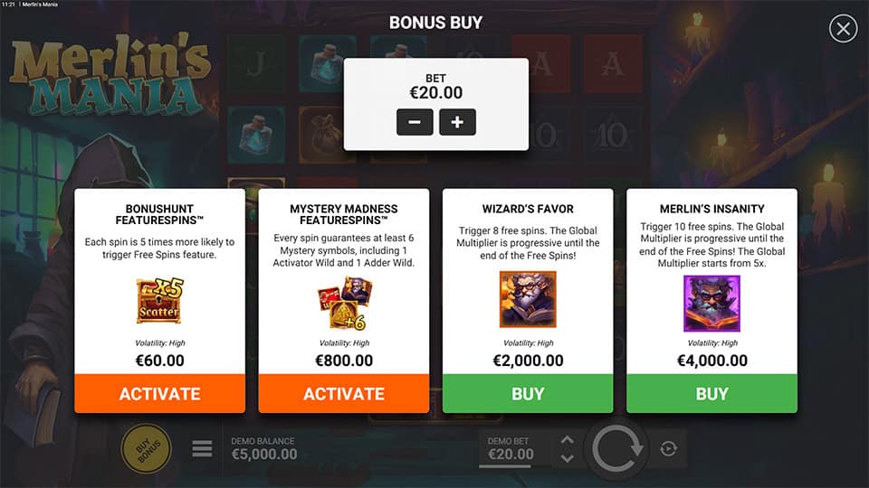 Merlins Mania slot bonus buy