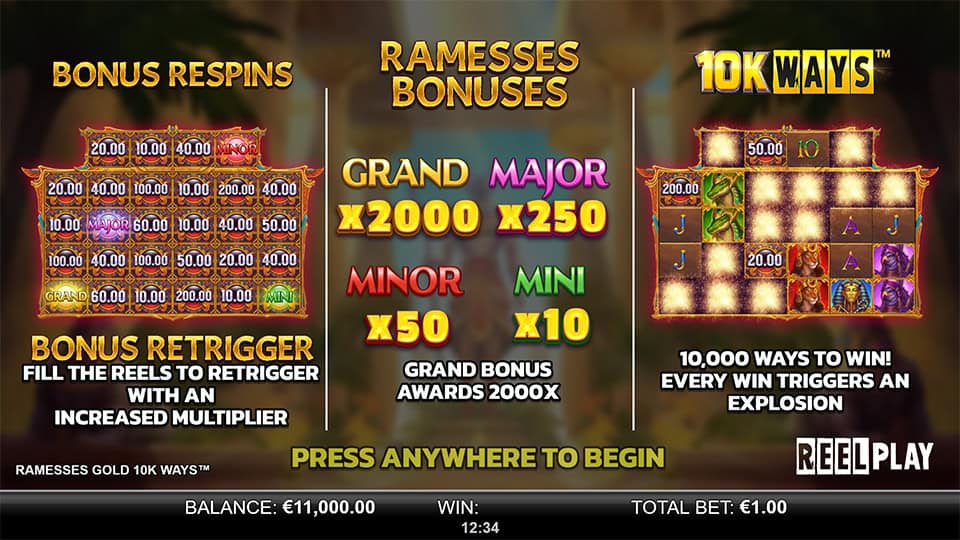 Ramsesses Gold 10K Ways slot features