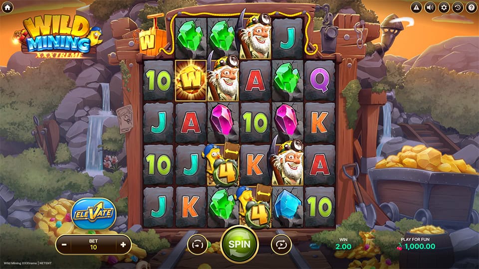 Preview of Wild Mining XXXtreme slot showing the reels and mining-themed symbols in action.