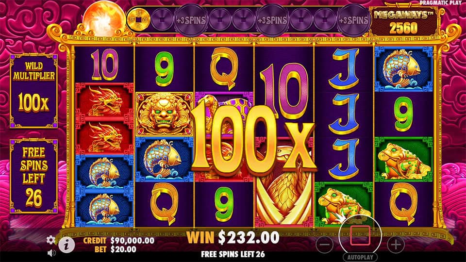 Wild Multiplier symbol with a 100x value appearing on the reels in 5 Lions Megaways 2 slot.