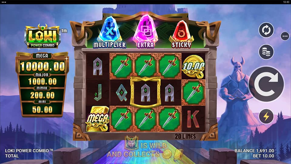 Mega Money Symbol appearing on Reel 1 in Loki Power Combo slot, offering big prize potential.