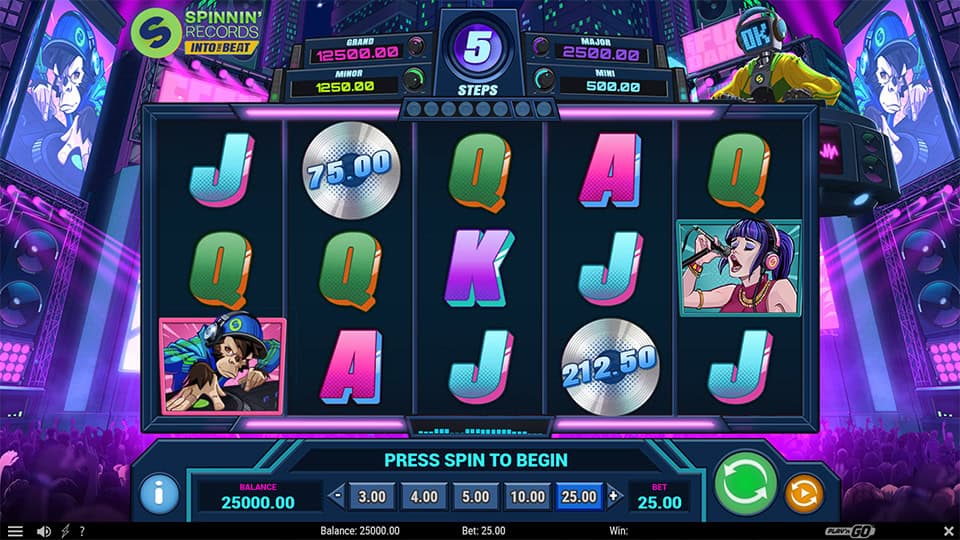 Preview of Spinnin' Records Into the Beat slot showing the reels and music-themed symbols in action.