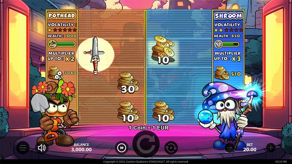 Attack Feature in Garden Gladiators slot triggered by a Sword Symbol, activating a battle mechanic.