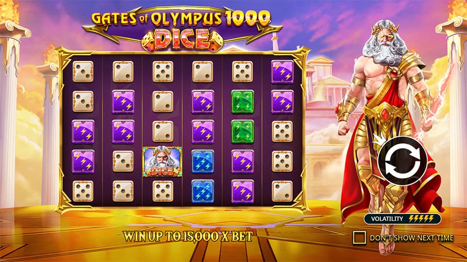 Homepage of Gates of Olympus 1000 Dice slot introducing game features and bonuses.