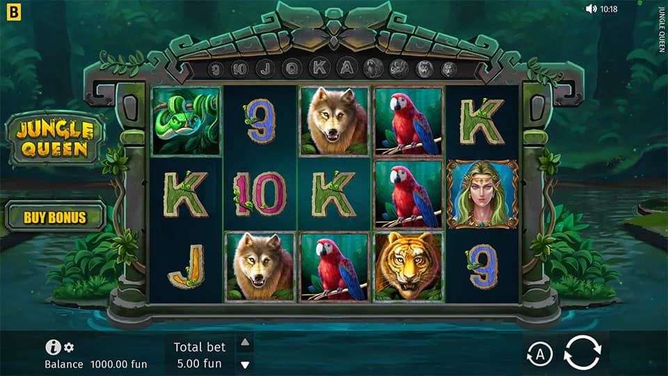 Preview of Jungle Queen slot showing the reels and jungle-themed symbols in action.