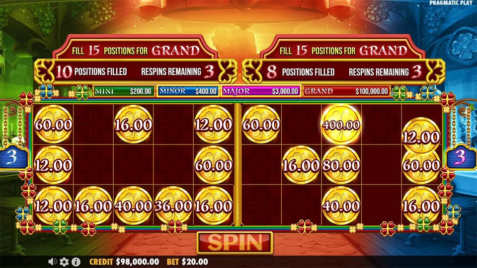 Money Symbols appearing in Lucky's Wild Pub slot, including one with a 400 value.