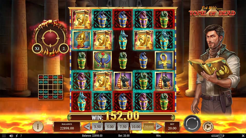 Gameplay screen displaying the Ritual Effects in Rich Wilde and the Tome of Dead, highlighting active bonuses.