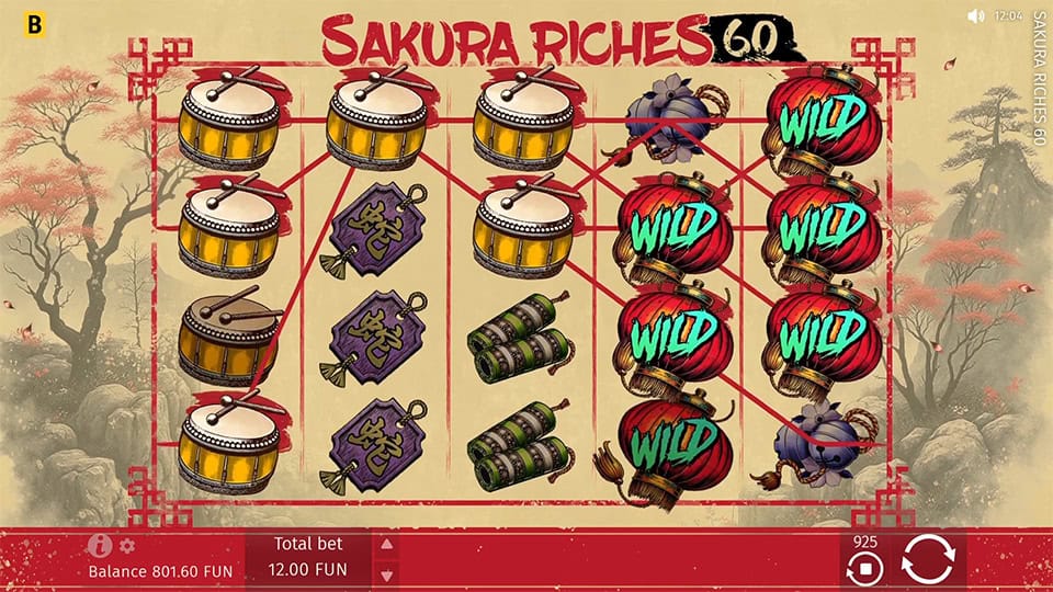 Sakura Riches 60 slot feature wild symbol