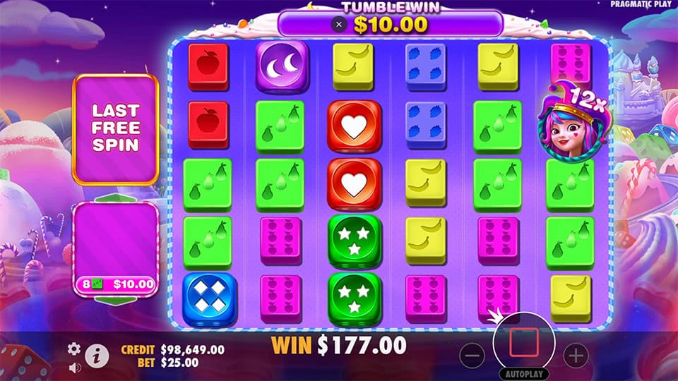 12x multiplier symbol appearing on the reels in Sweet Bonanza 1000 Dice slot.