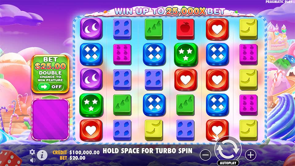 Preview of Sweet Bonanza 1000 Dice slot showing the game’s 6x5 grid and dice symbols.