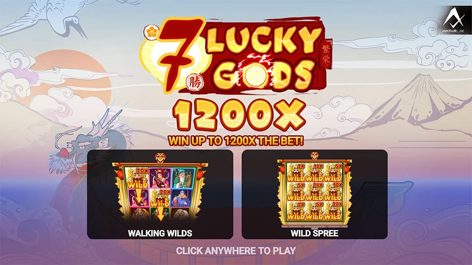 Homepage of 7 Lucky Gods slot introducing game features and bonus mechanics.