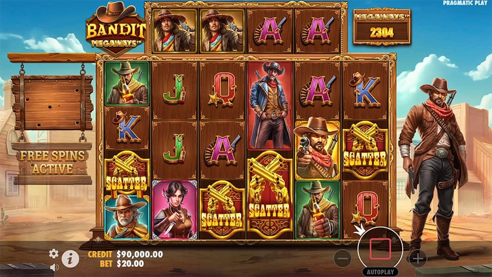 Free Spins activated in Bandit Megaways with 4 scatters.