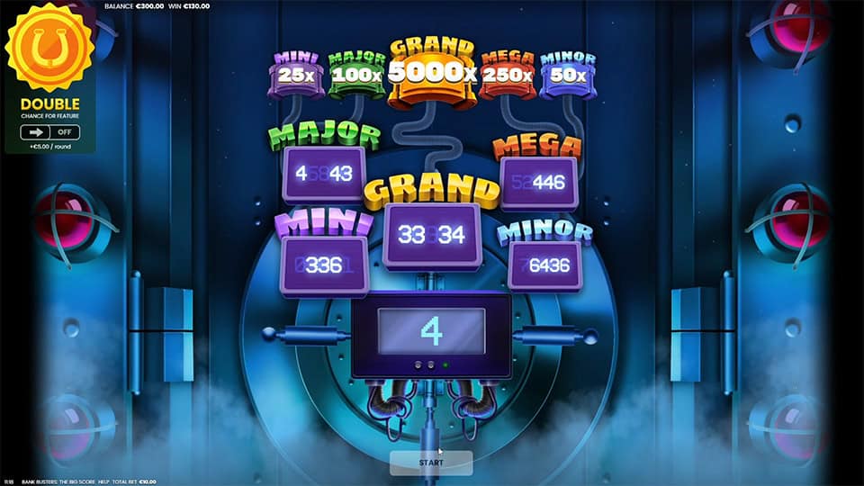 Preview of the Jackpot Game in Bank Busters The Big Score slot showing potential jackpot prizes.