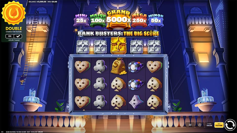 Preview of Bank Busters The Big Score slot showing the reels and heist-themed symbols in action.