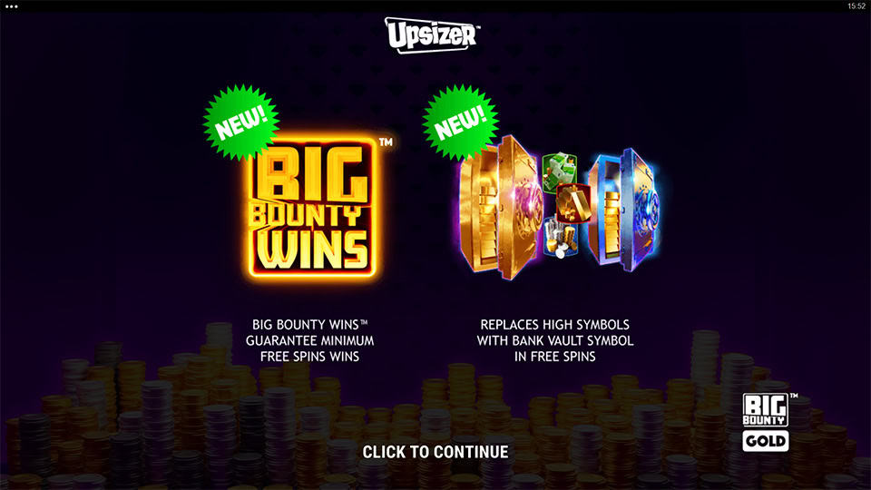 Homepage of Big Bounty Gold slot introducing game features and bonus mechanics.