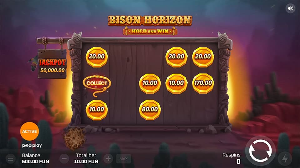 Collect Symbol in Bison Horizon Hold and Win slot collecting all visible prize symbols on screen.