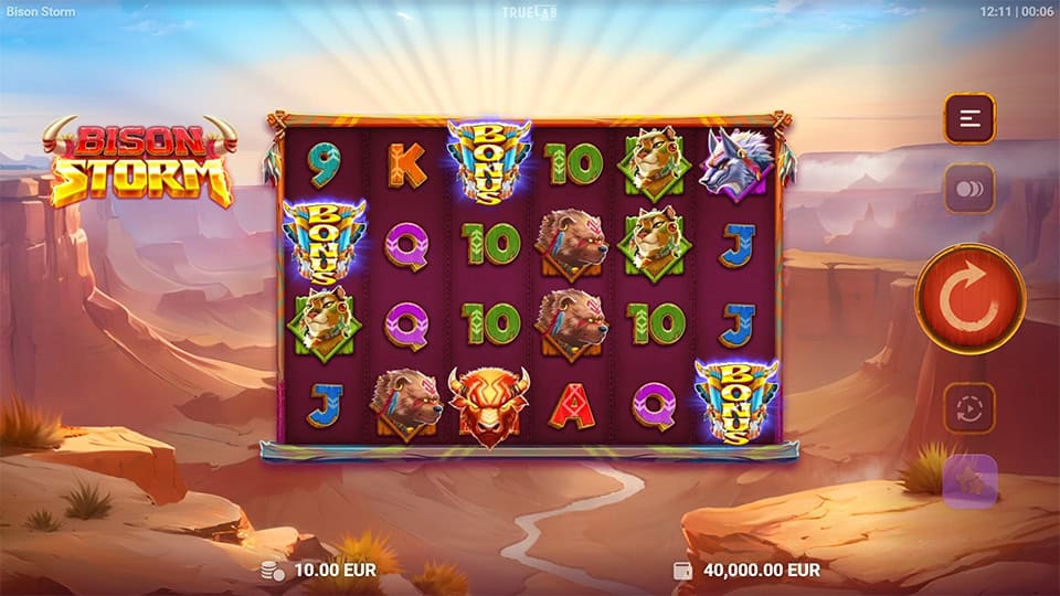 Three Scatter symbols appearing in Bison Storm slot, triggering the High Risk Free Spins bonus round.