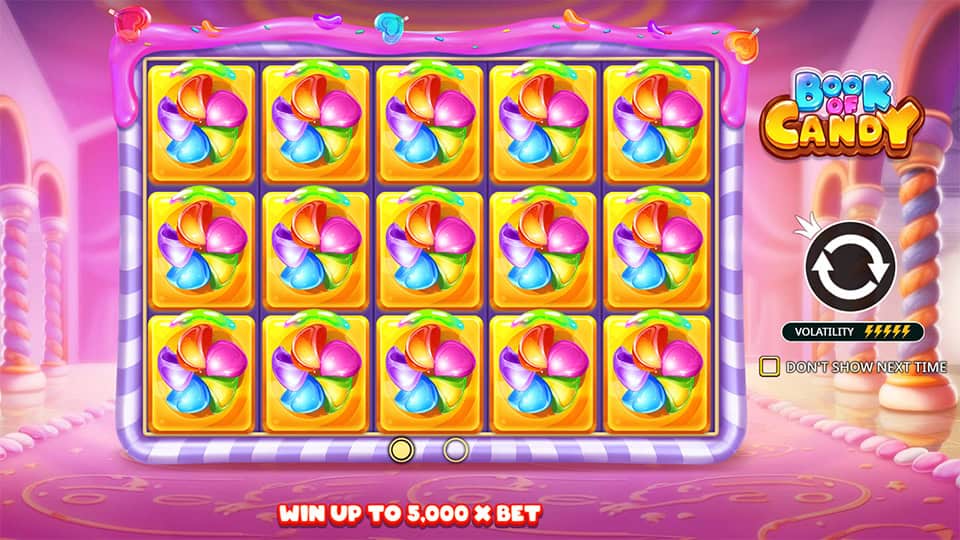 Homepage of Book of Candy slot introducing game features and special mechanics.