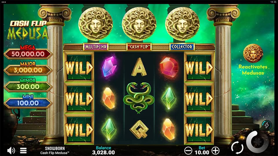 Preview of Cash Flip Medusa slot showing the reels and Medusa-themed symbols in action.