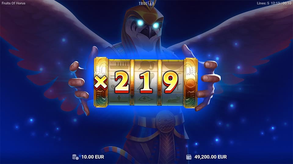 Multiplier Reel Feature appearing in Fruits of Horus slot, showing a massive x219 multiplier.