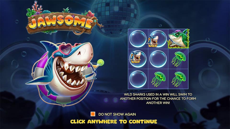 Homepage of Jawsome slot introducing game features and bonus mechanics.