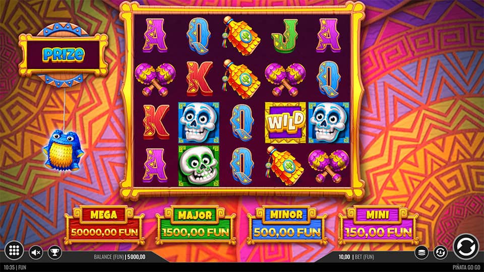 Preview of Pinata Go Go slot showing the reels and colorful pinata-themed symbols in action.