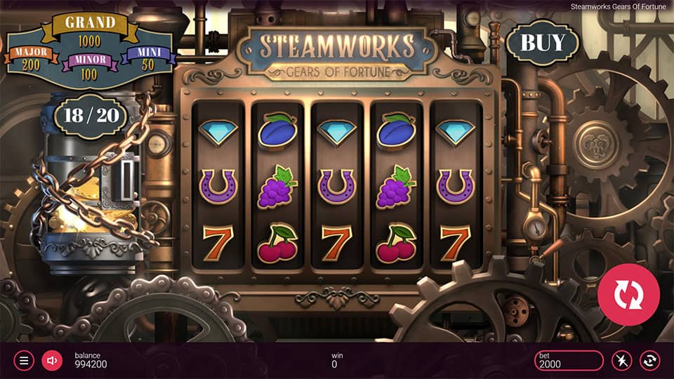 Preview of Steamworks - Gears of Fortune slot showing the reels and steampunk-inspired symbols in action.