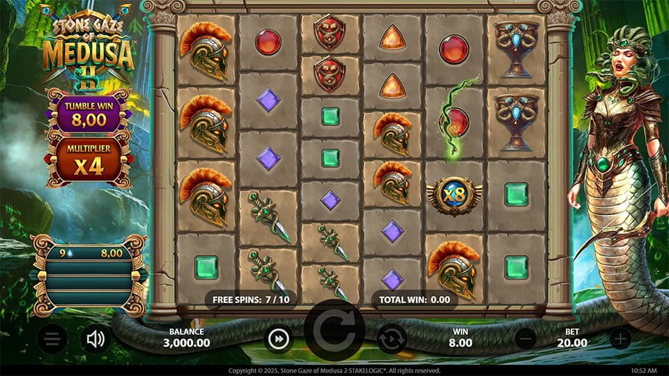 Multiplier x8 symbol appearing in Stone Gaze of Medusa 2 slot, boosting potential wins.