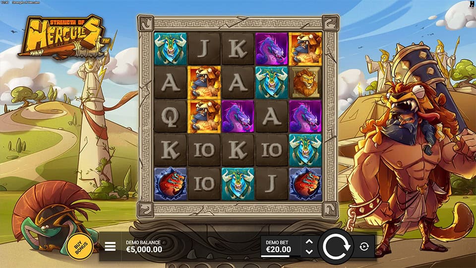 Preview of Strength of Hercules slot showing the reels and ancient Greek-themed symbols in action.