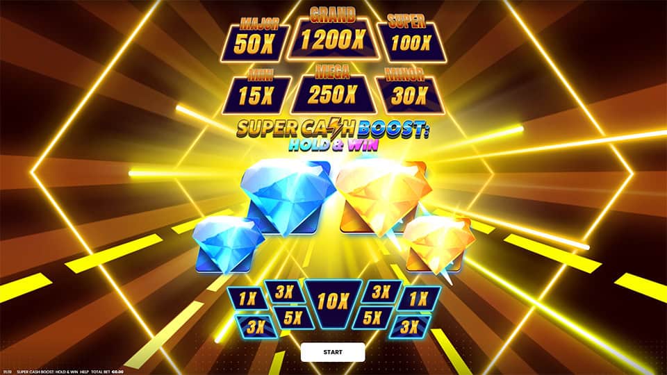 Homepage of Super Cash Boost: Hold and Win slot introducing game features and bonus mechanics.