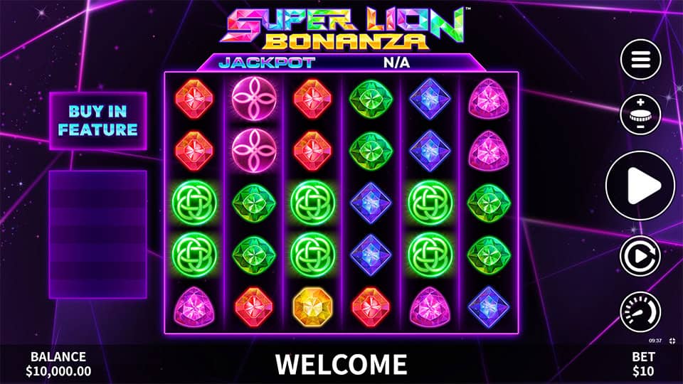 Preview of Super Lion Bonanza slot showing the reels and wild animal-themed symbols in action.