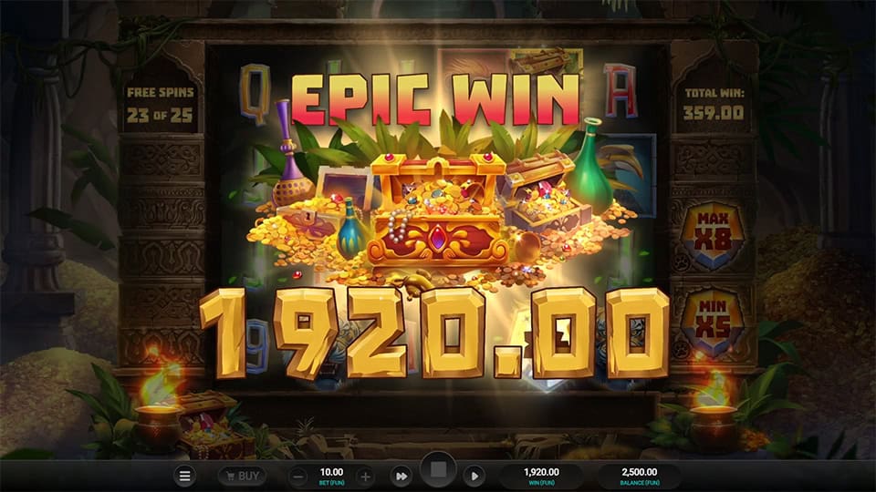 Epic Win screen in Tiger Shrine slot displaying a €1,920 payout.