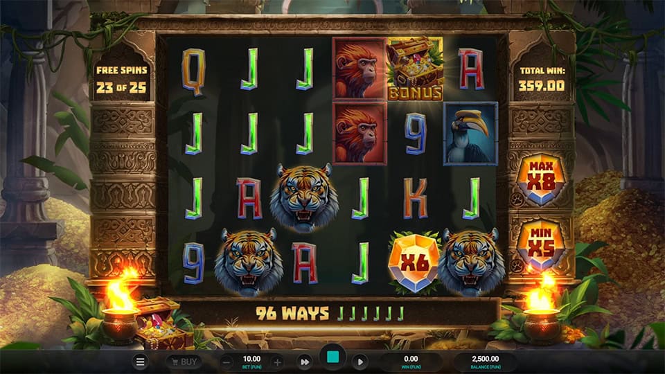 Wild symbol appearing in Tiger Shrine slot with a x6 multiplier.