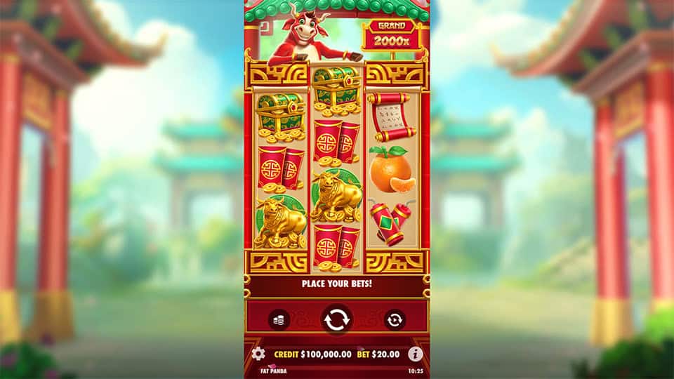 Preview of Touro Sortudo slot showing the reels and themed symbols in action.