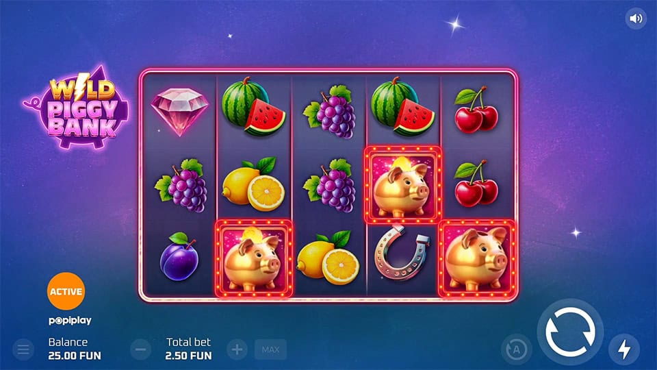 Three Scatter symbols appearing in Wild Piggy Bank slot, triggering the Free Spins Bonus round.